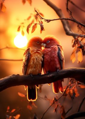 lovebird in tree at sunset