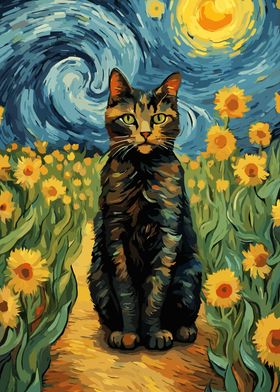 Cat night Starry Art