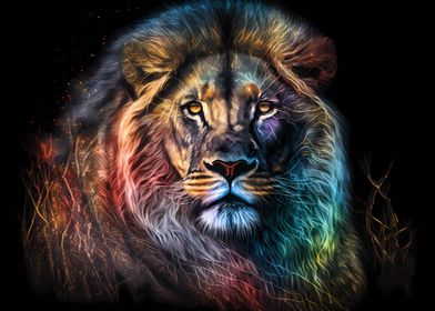 Neon Watercolor Lion