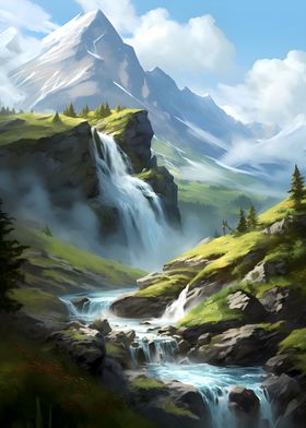 Waterfall Landscape Art