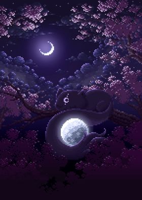 Moon cat in Cherry trees