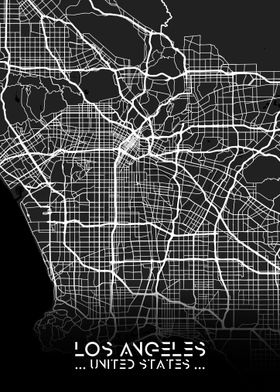 Los Angeles City Map Black