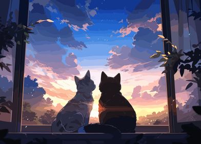 Anime Sunrise Sky Cats