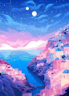 Pastel Lofi Greek Village