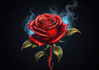 Red Rose with Blue Smoke