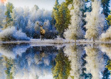 fantasy deer and lake