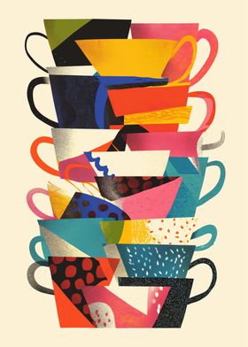 Abstract Retro Coffee Cups