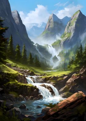 Waterfall Landscape Art