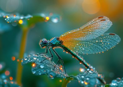Dew covered dragonfly