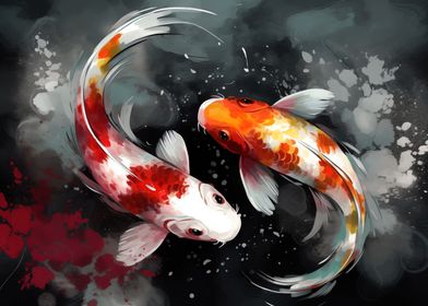 Abstract Japanese Koi Fish