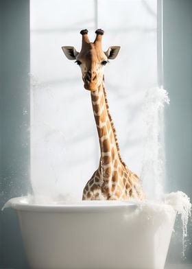 Happy giraffe in the bath