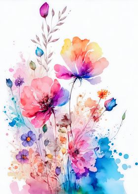 Watercolor Flowers Vintage