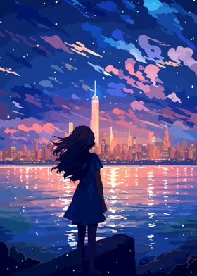 Pixel Art New York Girl