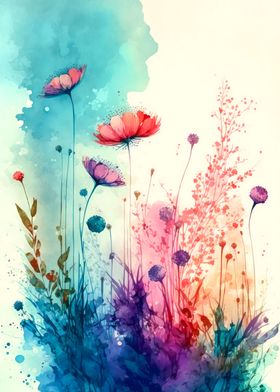 Watercolor Flowers Vintage