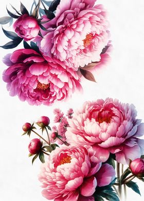 Watercolor pink peonies