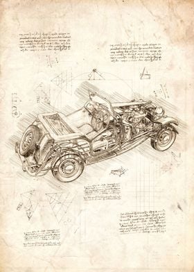 Old Car Cutaway Drawing