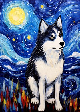 Husky Dog Starry Night