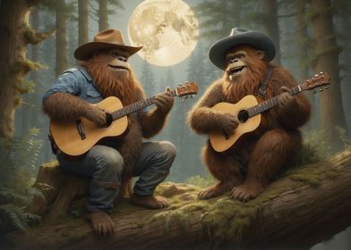 Two Guitar Playing Bigfoot