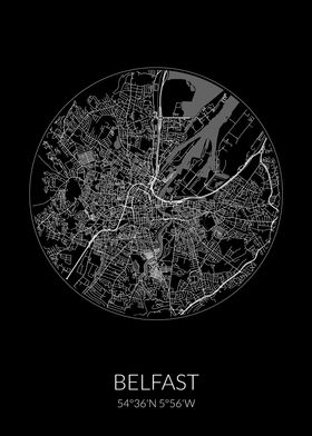 Belfast City Map Black