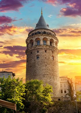 Famous galata tower sunset