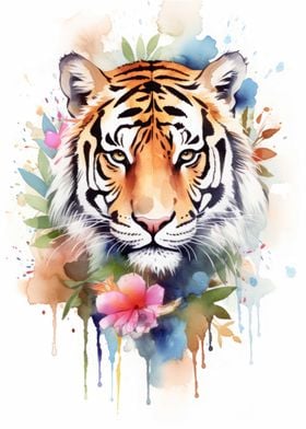 Watercolor Tiger Floral