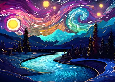 Starry night landscape 