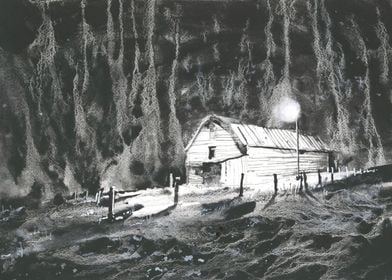 BW Barn painting night art