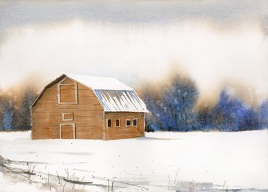 Barn landscape painting 