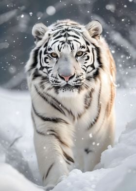 White tiger in the snow