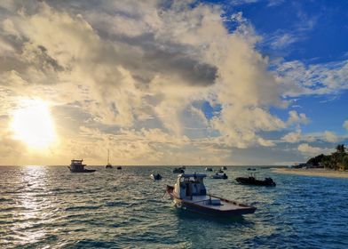 Boats during sunset