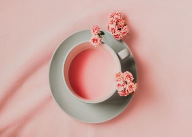 cute pink tea with flowers