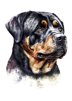 Rottweiler Watercolor Art