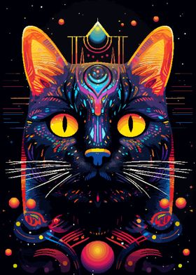 Psychedelic Cat Pixel Art