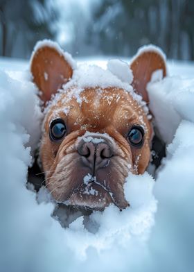 French Bulldog Snow Puppy