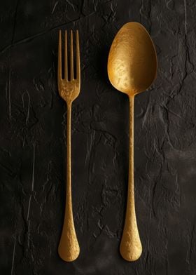 Spoon Fork 3D Dark Gold