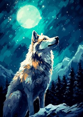 Snow Wolf Alaska Pixel Art