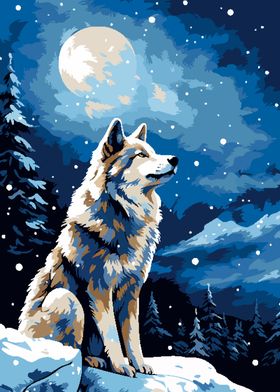 Alaska Wolf Snow Pixel Art