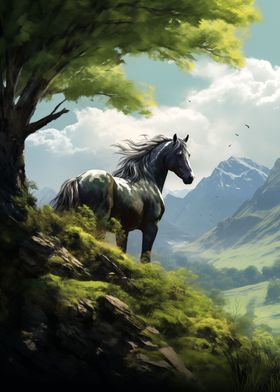 wild black horse painting