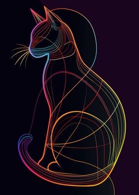 Colorful Line Art Cat