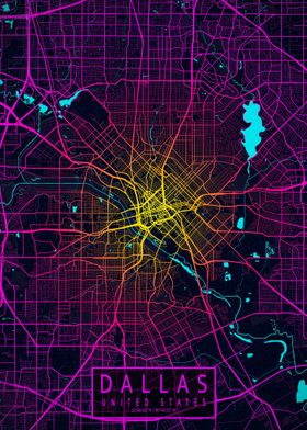Dallas City Map Neon