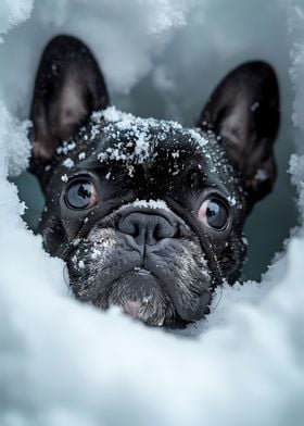 French Bulldog Snow Puppy