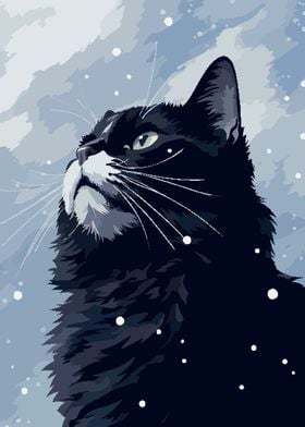 Calm Cat Winter Pixel Art