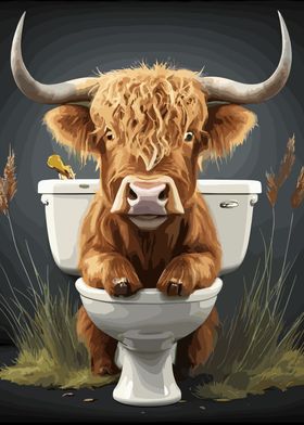 Highland Cow on the Toilet