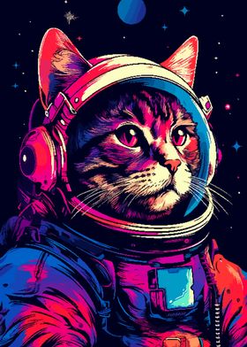 Retro Space Cat Pixel Art