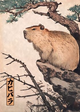 Capybara Woodblock Print