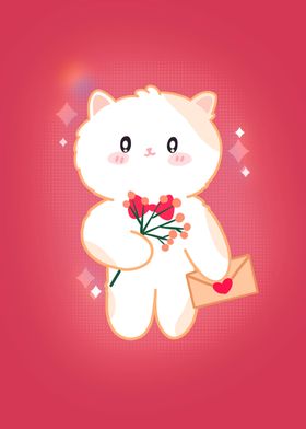 Valentine cat with bouquet