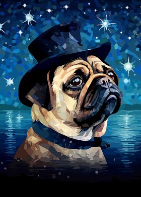 Pug Top Hat Pixel Art