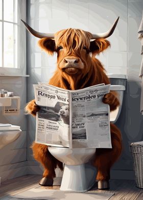 Highland Cow On The Toilet