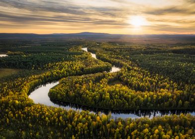 Lapland River Fall Aerial