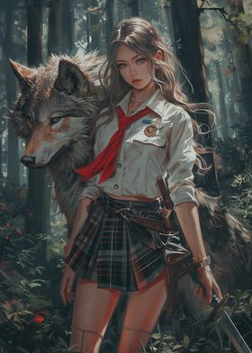 Anime Girl and The wolf
